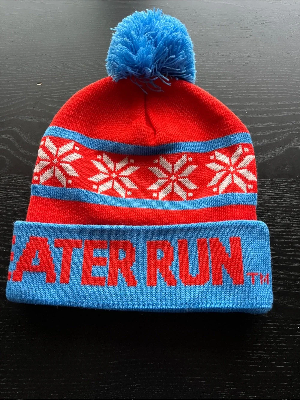 Ugly Sweater Run Red & Blue Knit Beanie Pom Hat One Size